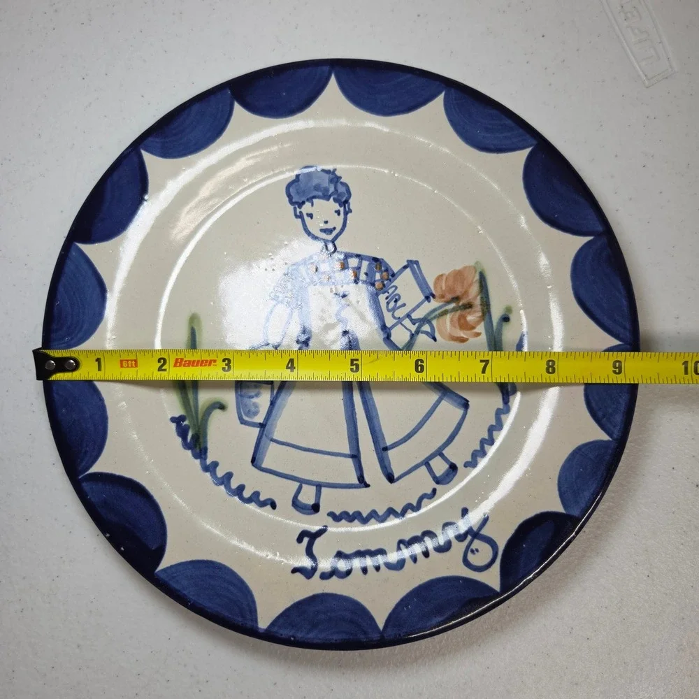 John B Taylor Ceramics Tommy‎ Blue White Hand Painted VTG Nursery Plate 9.25in